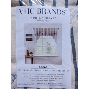 VHC‎ Brands Kaila Ticking Blue Ruffled Set of 2 Farmhouse Collection 36x36x16